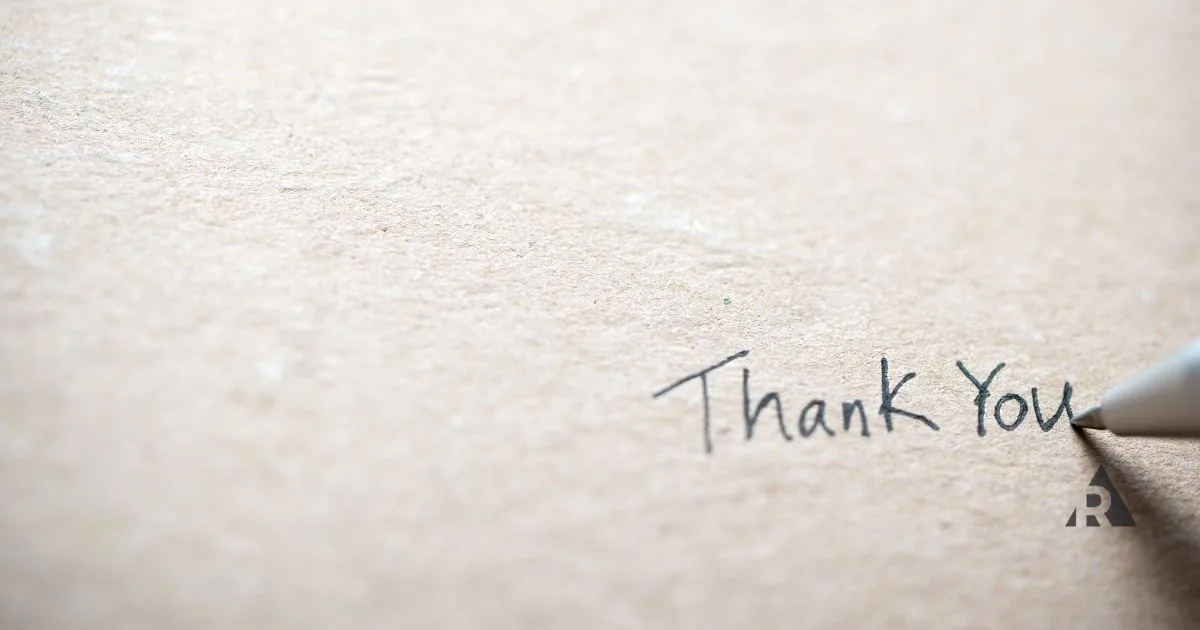 Note that says Thank you
