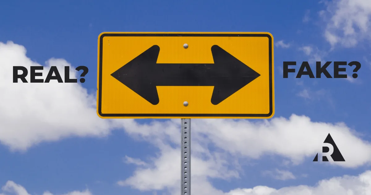 Arrows pointing two directions with one saying REAL and one