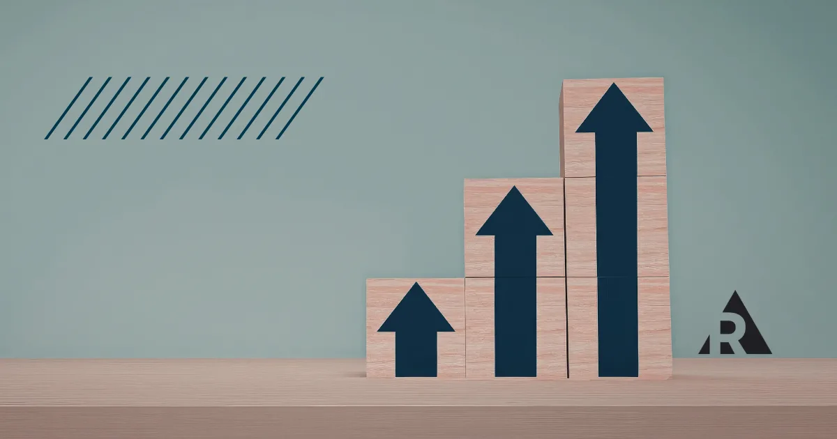 Ascending bars and arrows representing Agile milestones and progress.