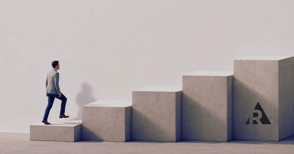 Man walking up stairs representing levels of agile planning