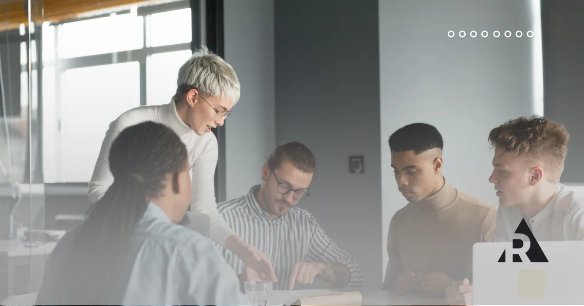 Manager with team collaborating
